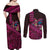 Hawaiian Abstract Sea Turtle Couples Matching Off Shoulder Maxi Dress and Long Sleeve Button Shirt Polynesian Tapa Art and Kakau Tattoo Pink WaterColor - Polynesian Pride