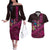 Hawaiian Abstract Sea Turtle Couples Matching Off The Shoulder Long Sleeve Dress and Hawaiian Shirt Polynesian Tapa Art and Kakau Tattoo Pink WaterColor - Polynesian Pride