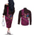 Hawaiian Abstract Sea Turtle Couples Matching Off The Shoulder Long Sleeve Dress and Long Sleeve Button Shirt Polynesian Tapa Art and Kakau Tattoo Pink WaterColor - Polynesian Pride