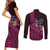Hawaiian Abstract Sea Turtle Couples Matching Short Sleeve Bodycon Dress and Long Sleeve Button Shirt Polynesian Tapa Art and Kakau Tattoo Pink WaterColor - Polynesian Pride