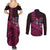 Hawaiian Abstract Sea Turtle Couples Matching Summer Maxi Dress and Long Sleeve Button Shirt Polynesian Tapa Art and Kakau Tattoo Pink WaterColor - Polynesian Pride