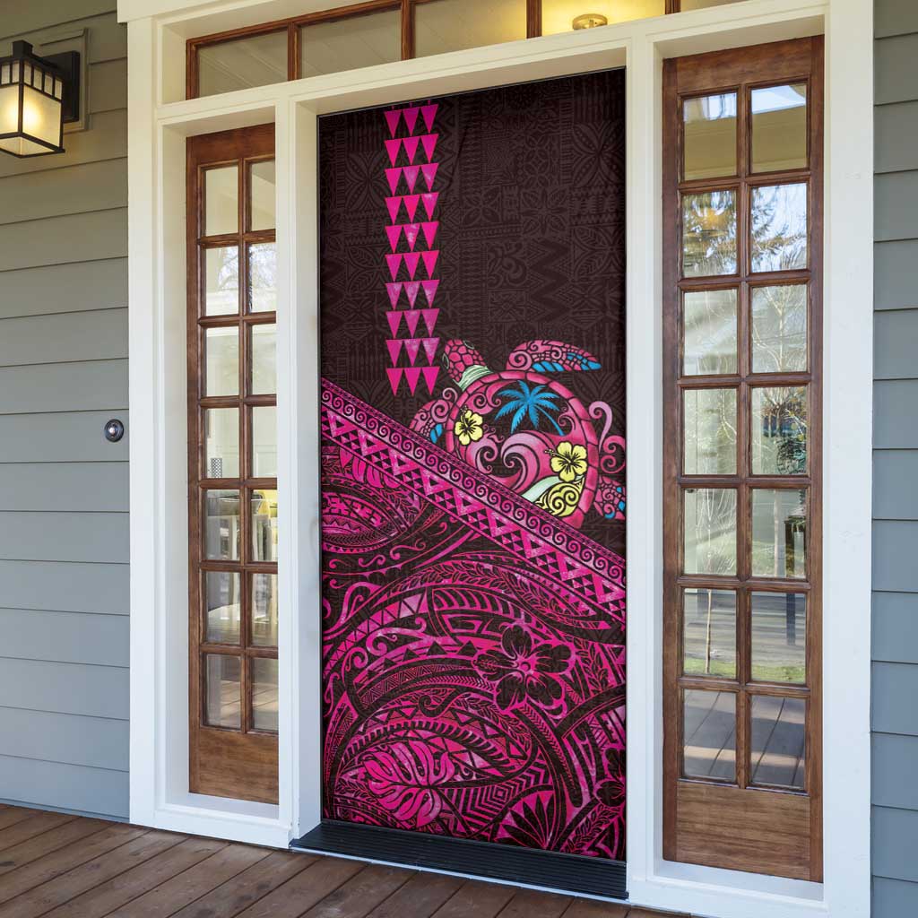 Hawaiian Abstract Sea Turtle Door Cover Polynesian Tapa Art and Kakau Tattoo Pink WaterColor - Polynesian Pride