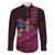 Hawaiian Abstract Sea Turtle Family Matching Long Sleeve Bodycon Dress and Hawaiian Shirt Polynesian Tapa Art and Kakau Tattoo Pink WaterColor - Polynesian Pride