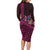 Hawaiian Abstract Sea Turtle Family Matching Long Sleeve Bodycon Dress and Hawaiian Shirt Polynesian Tapa Art and Kakau Tattoo Pink WaterColor - Polynesian Pride