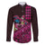 Hawaiian Abstract Sea Turtle Family Matching Off The Shoulder Long Sleeve Dress and Hawaiian Shirt Polynesian Tapa Art and Kakau Tattoo Pink WaterColor - Polynesian Pride