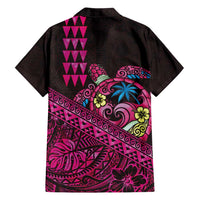 Hawaiian Abstract Sea Turtle Family Matching Off Shoulder Maxi Dress and Hawaiian Shirt Polynesian Tapa Art and Kakau Tattoo Pink WaterColor - Polynesian Pride