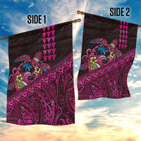 Hawaiian Abstract Sea Turtle Garden Flag Polynesian Tapa Art and Kakau Tattoo Pink WaterColor - Polynesian Pride