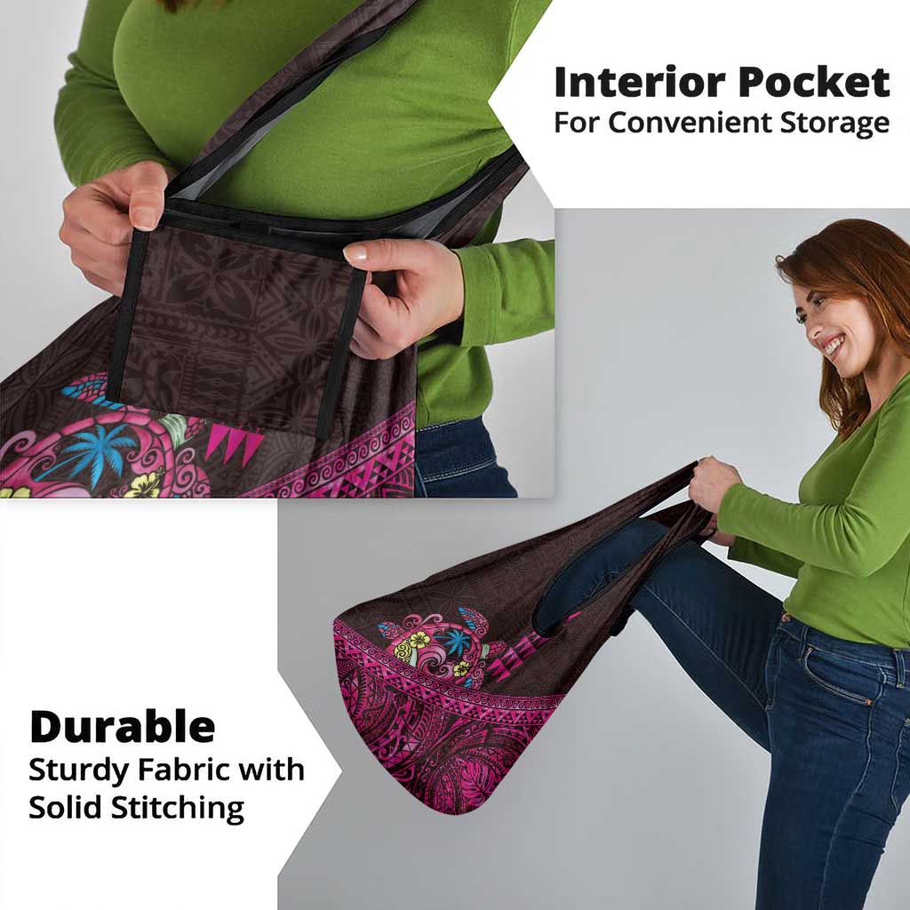 Hawaiian Abstract Sea Turtle Grocery Bag Polynesian Tapa Art and Kakau Tattoo Pink WaterColor - Polynesian Pride