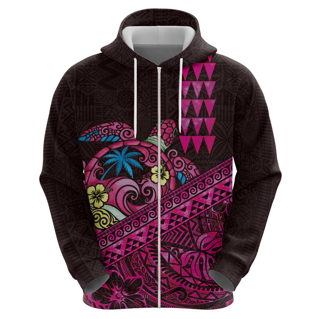 Hawaiian Abstract Sea Turtle Hoodie Polynesian Tapa Art and Kakau Tattoo Pink WaterColor - Polynesian Pride