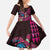 Hawaiian Abstract Sea Turtle Kid Short Sleeve Dress Polynesian Tapa Art and Kakau Tattoo Pink WaterColor - Polynesian Pride