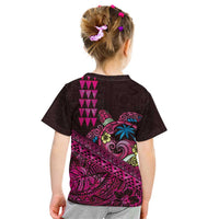 Hawaiian Abstract Sea Turtle Kid T Shirt Polynesian Tapa Art and Kakau Tattoo Pink WaterColor - Polynesian Pride
