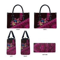 Hawaiian Abstract Sea Turtle Leather Bag Polynesian Tapa Art and Kakau Tattoo Pink WaterColor - Polynesian Pride