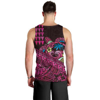 Hawaiian Abstract Sea Turtle Men Tank Top Polynesian Tapa Art and Kakau Tattoo Pink WaterColor - Polynesian Pride