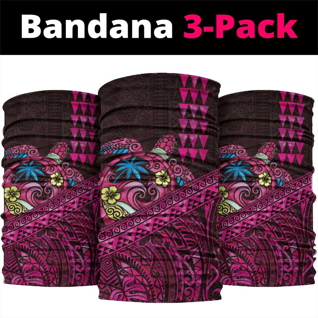Hawaiian Abstract Sea Turtle Neck Gaiter Polynesian Tapa Art and Kakau Tattoo Pink WaterColor - Polynesian Pride