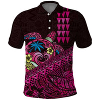 Hawaiian Abstract Sea Turtle Polo Shirt Polynesian Tapa Art and Kakau Tattoo Pink WaterColor - Polynesian Pride