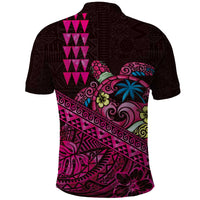 Hawaiian Abstract Sea Turtle Polo Shirt Polynesian Tapa Art and Kakau Tattoo Pink WaterColor - Polynesian Pride