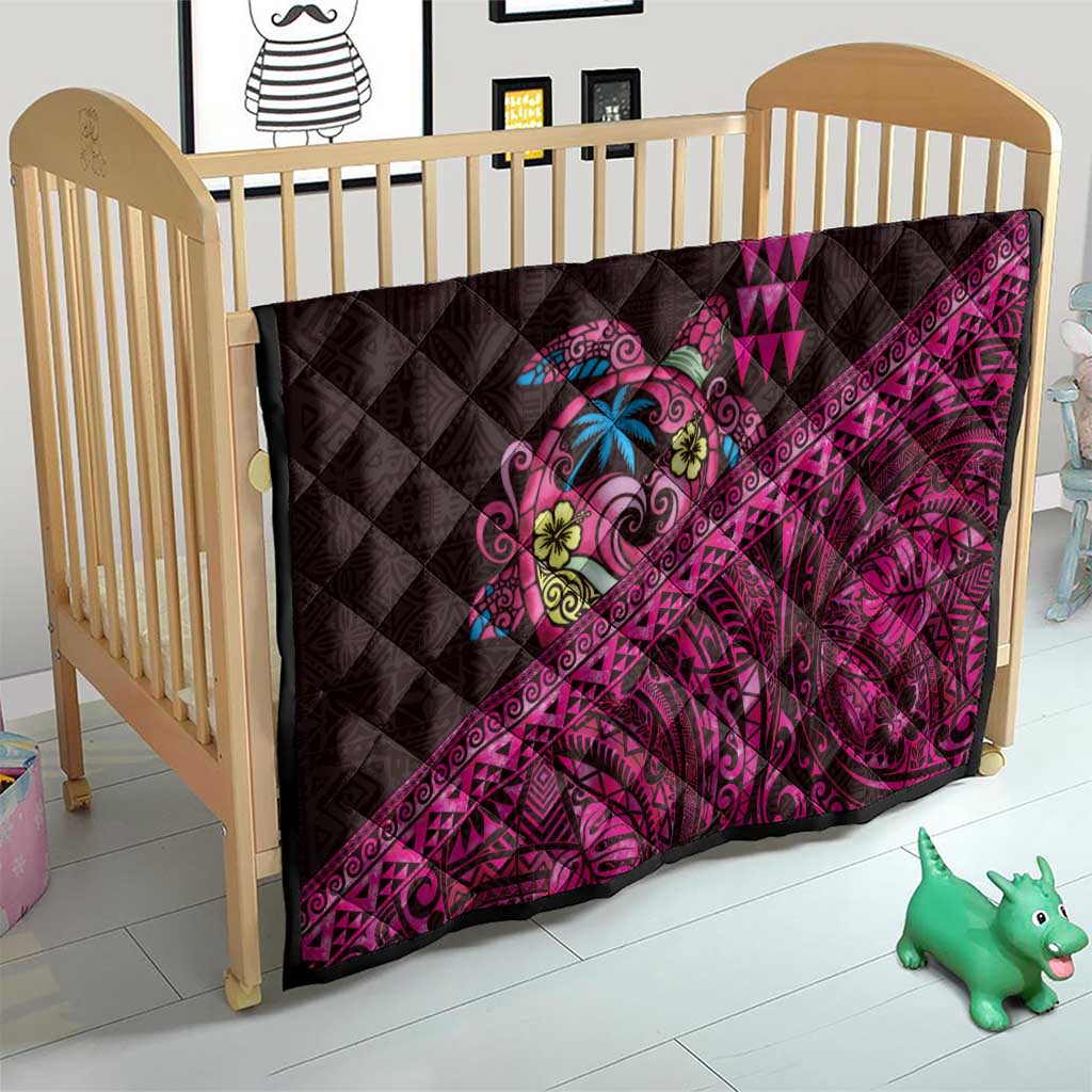 Hawaiian Abstract Sea Turtle Quilt Polynesian Tapa Art and Kakau Tattoo Pink WaterColor - Polynesian Pride