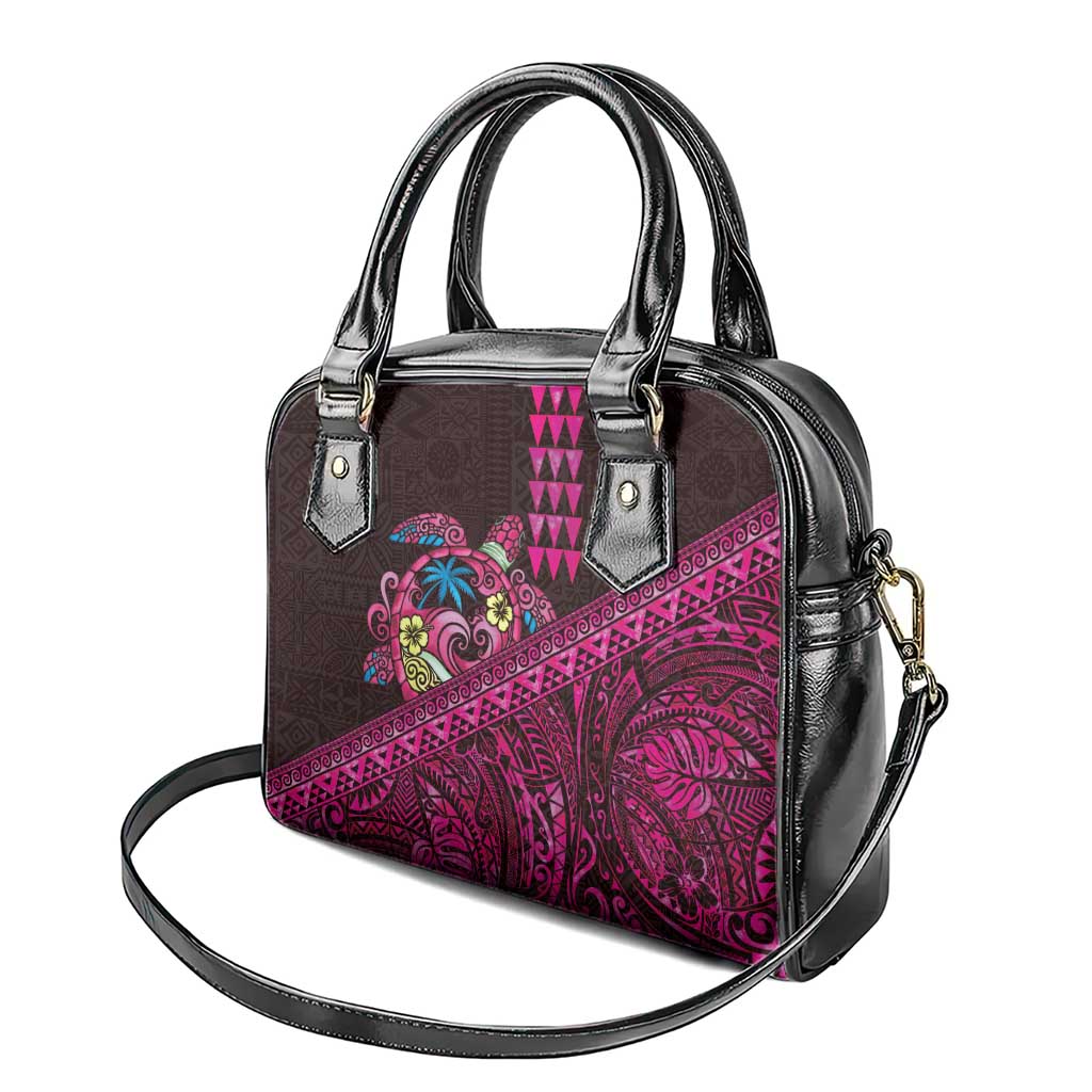Hawaiian Abstract Sea Turtle Shoulder Handbag Polynesian Tapa Art and Kakau Tattoo Pink WaterColor - Polynesian Pride
