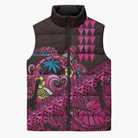 Hawaiian Abstract Sea Turtle Sleeveless Puffer Jacket Polynesian Tapa Art and Kakau Tattoo Pink WaterColor - Polynesian Pride