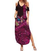Hawaiian Abstract Sea Turtle Summer Maxi Dress Polynesian Tapa Art and Kakau Tattoo Pink WaterColor - Polynesian Pride