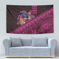 Hawaiian Abstract Sea Turtle Tapestry Polynesian Tapa Art and Kakau Tattoo Pink WaterColor - Polynesian Pride