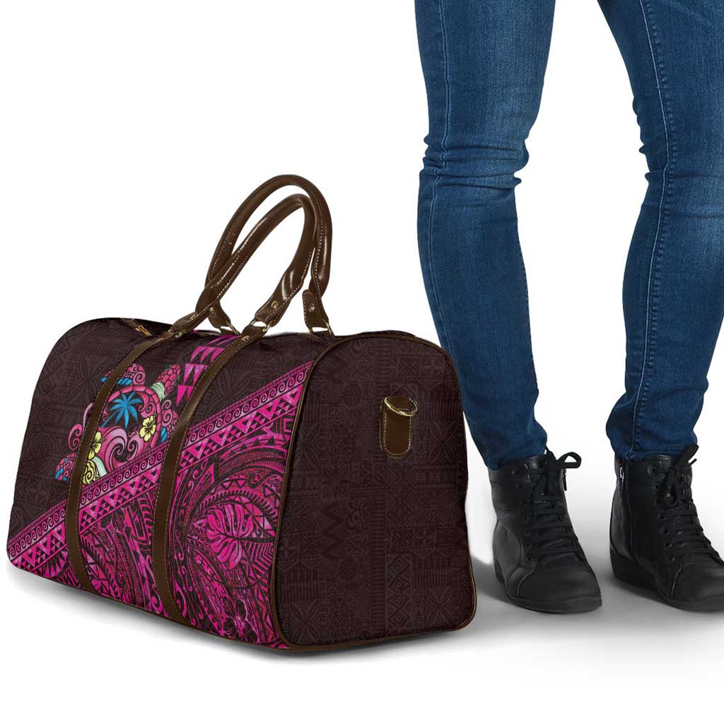 Hawaiian Abstract Sea Turtle Travel Bag Polynesian Tapa Art and Kakau Tattoo Pink WaterColor - Polynesian Pride