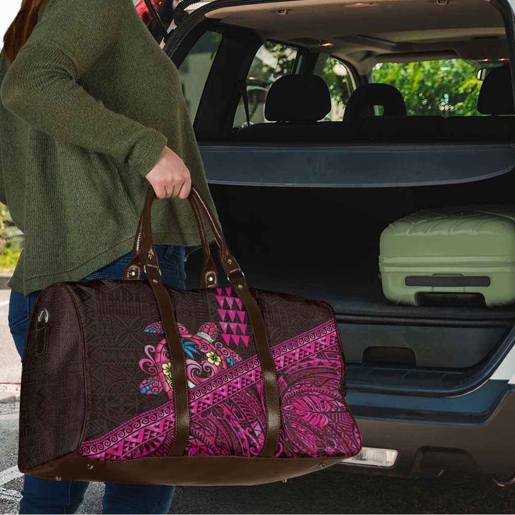 Hawaiian Abstract Sea Turtle Travel Bag Polynesian Tapa Art and Kakau Tattoo Pink WaterColor - Polynesian Pride