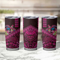 Hawaiian Abstract Sea Turtle Tumbler Cup Polynesian Tapa Art and Kakau Tattoo Pink WaterColor - Polynesian Pride