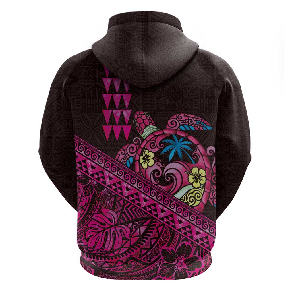 Hawaiian Abstract Sea Turtle Zip Hoodie Polynesian Tapa Art and Kakau Tattoo Pink WaterColor - Polynesian Pride