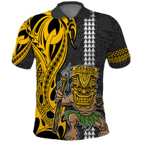 Hawaii Island Polo Shirt Hawaiian Warrior and Kakau Symbols Abstract Tattoo LT03 Yellow - Polynesian Pride