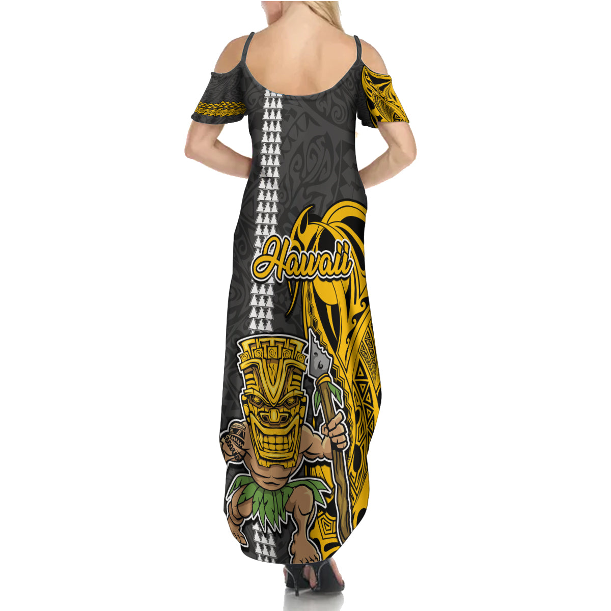 Hawaii Island Summer Maxi Dress Hawaiian Warrior and Kakau Symbols Abstract Tattoo LT03 - Polynesian Pride