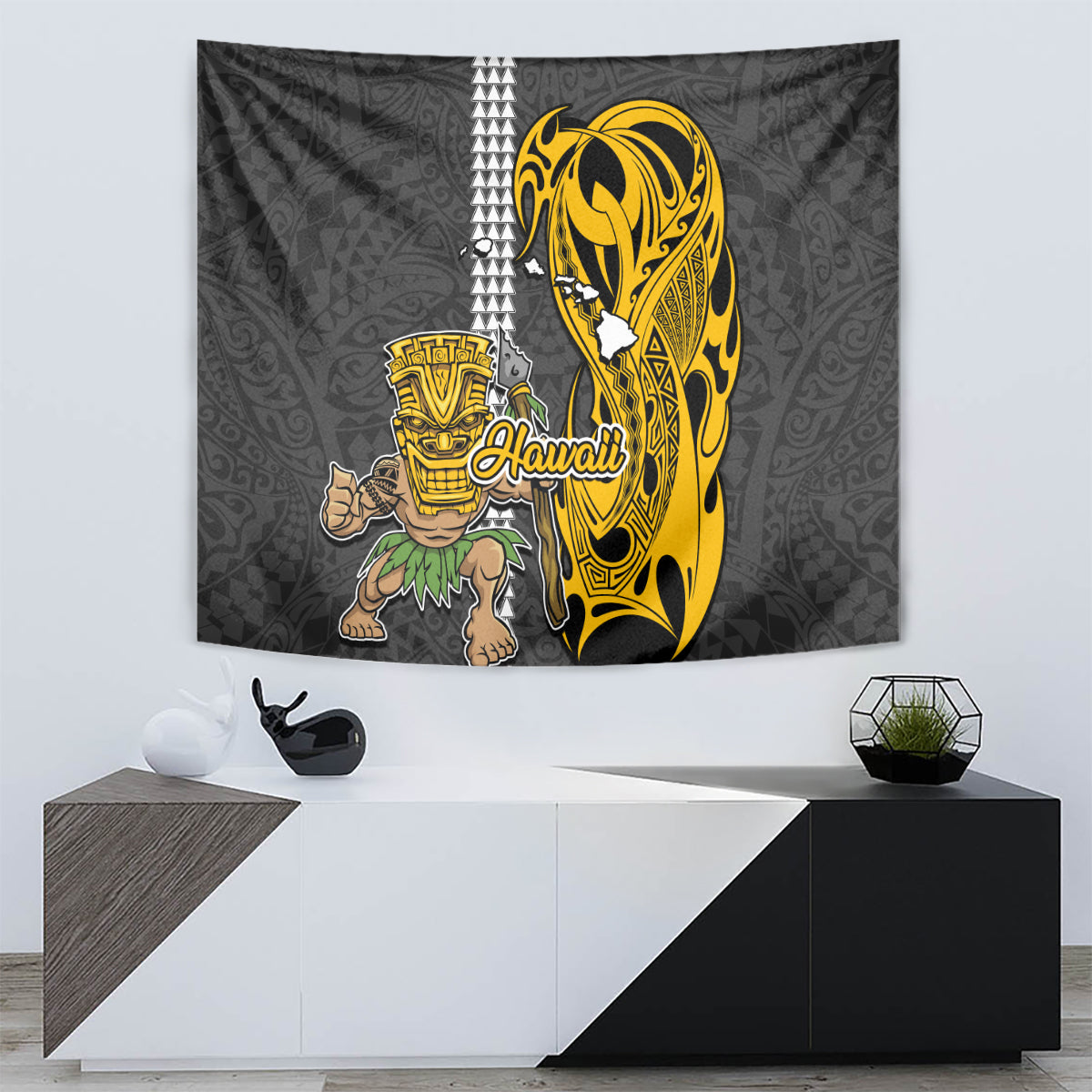Hawaii Island Tapestry Hawaiian Warrior and Kakau Symbols Abstract Tattoo LT03 - Polynesian Pride