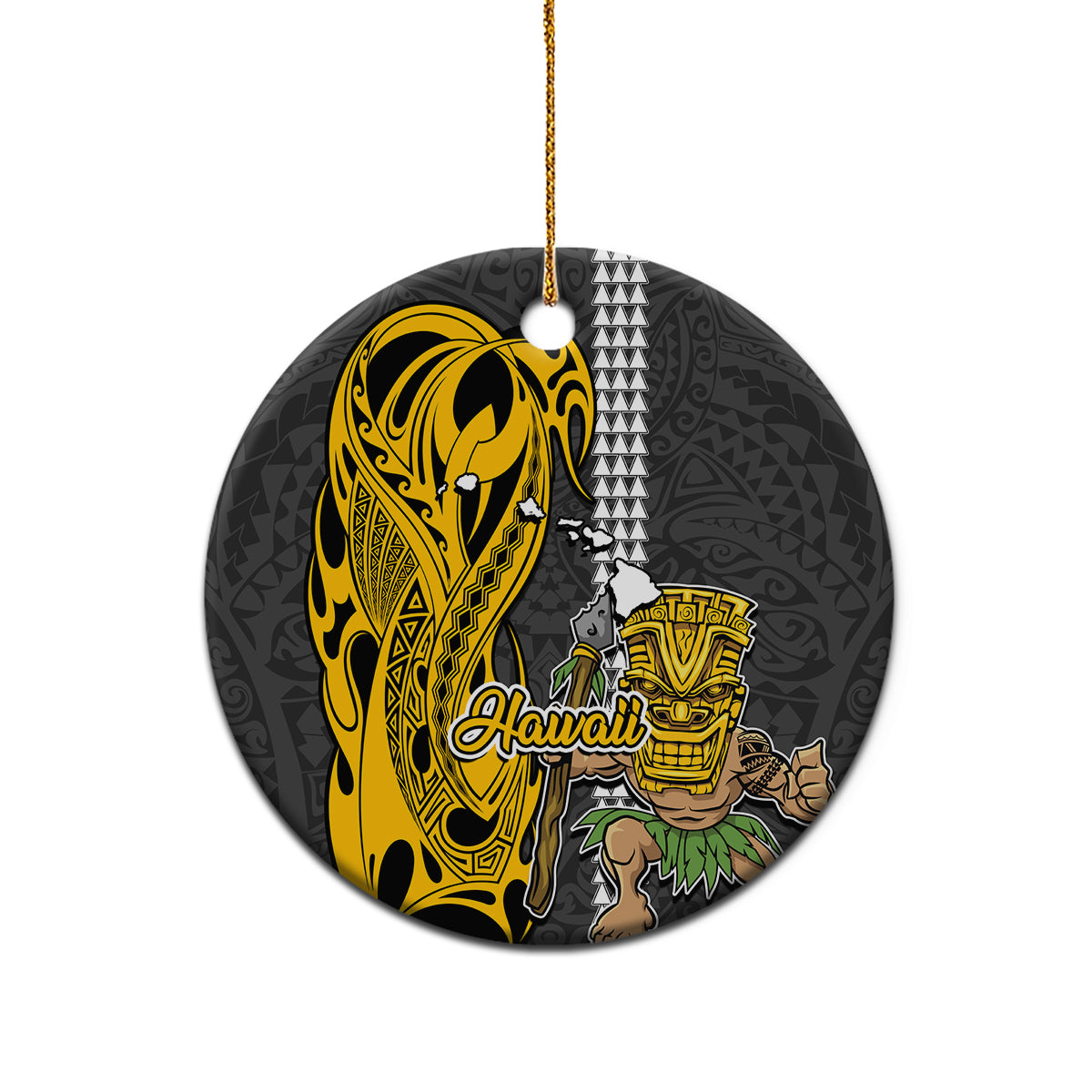 Custom Hawaii Hawaii Island Ceramic Ornament Hawaiian Warrior and Kakau Symbols Abstract Tattoo LT03 - Polynesian Pride