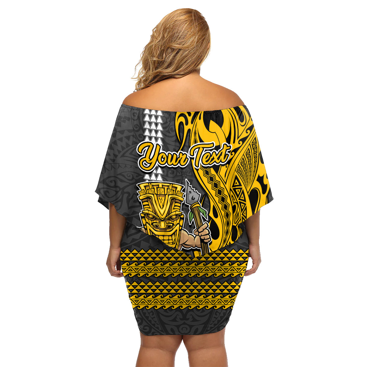 Custom Hawaii Island Family Matching Off Shoulder Short Dress and Hawaiian Shirt Hawaiian Warrior and Kakau Symbols Abstract Tattoo LT03 - Polynesian Pride