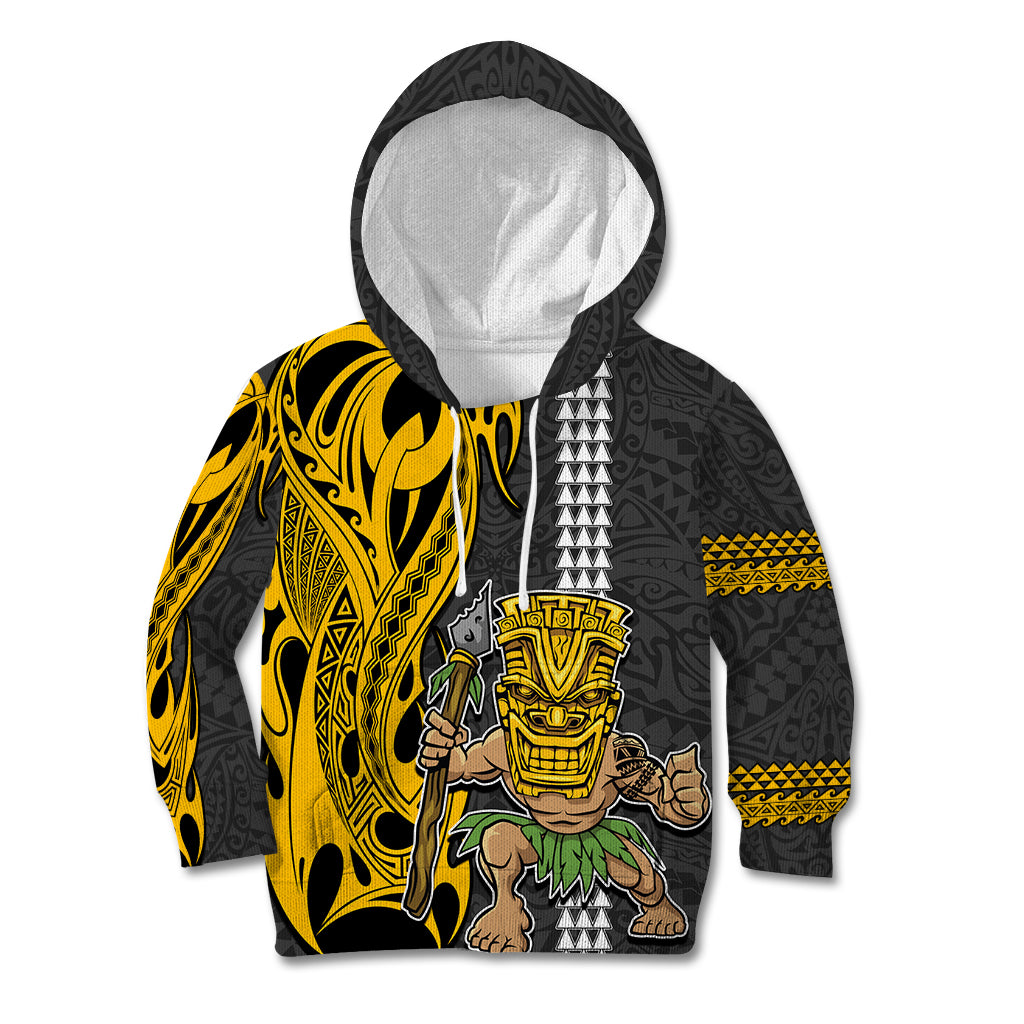 Custom Hawaii Island Kid Hoodie Hawaiian Warrior and Kakau Symbols Abstract Tattoo LT03 Yellow - Polynesian Pride