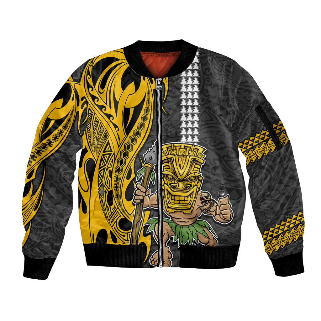 Custom Hawaii Island Sleeve Zip Bomber Jacket Hawaiian Warrior and Kakau Symbols Abstract Tattoo LT03 Unisex Yellow - Polynesian Pride