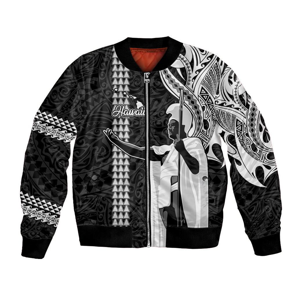 Hawaii Island Bomber Jacket Hawaiian King and Kakau Symbols Abstract Shoulder Tattoo LT03 Unisex Black - Polynesian Pride