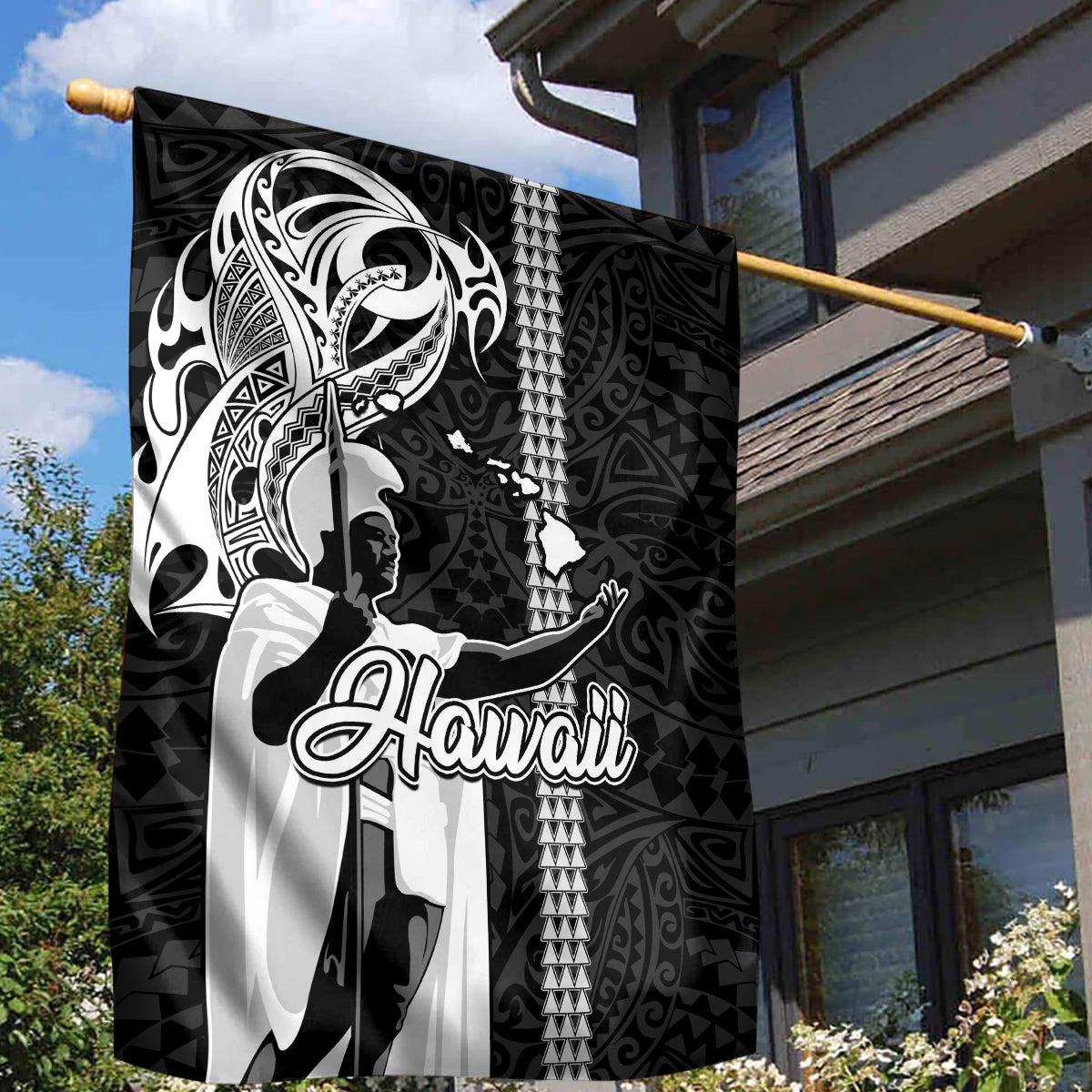 Hawaii Island Garden Flag Hawaiian King and Kakau Symbols Abstract Shoulder Tattoo LT03 - Polynesian Pride