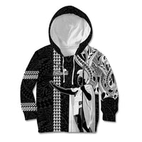 Hawaii Island Kid Hoodie Hawaiian King and Kakau Symbols Abstract Shoulder Tattoo LT03 Black - Polynesian Pride