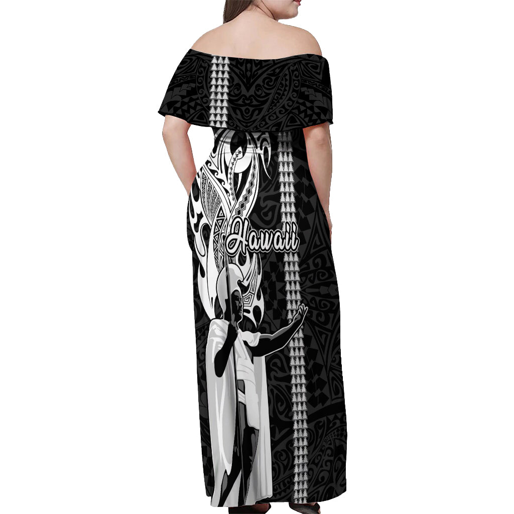 Hawaii Island Off Shoulder Maxi Dress Hawaiian King and Kakau Symbols Abstract Shoulder Tattoo LT03 - Polynesian Pride