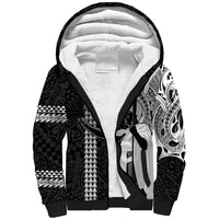 Hawaii Island Sherpa Hoodie Hawaiian King and Kakau Symbols Abstract Shoulder Tattoo LT03 Unisex Black - Polynesian Pride
