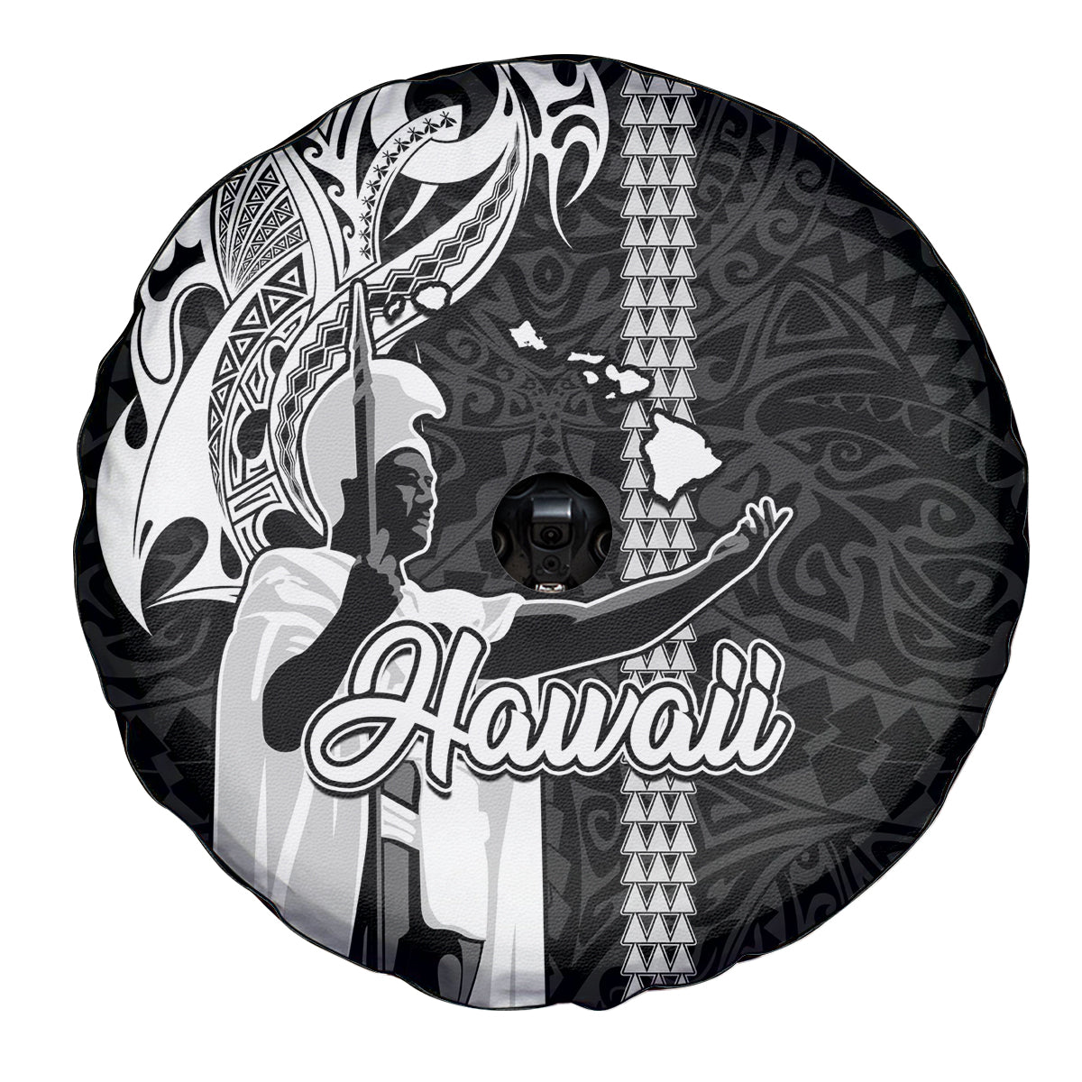 Hawaii Island Spare Tire Cover Hawaiian King and Kakau Symbols Abstract Shoulder Tattoo LT03 - Polynesian Pride