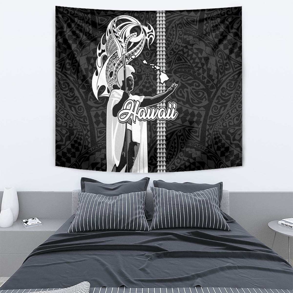 Hawaii Island Tapestry Hawaiian King and Kakau Symbols Abstract Shoulder Tattoo LT03 - Polynesian Pride