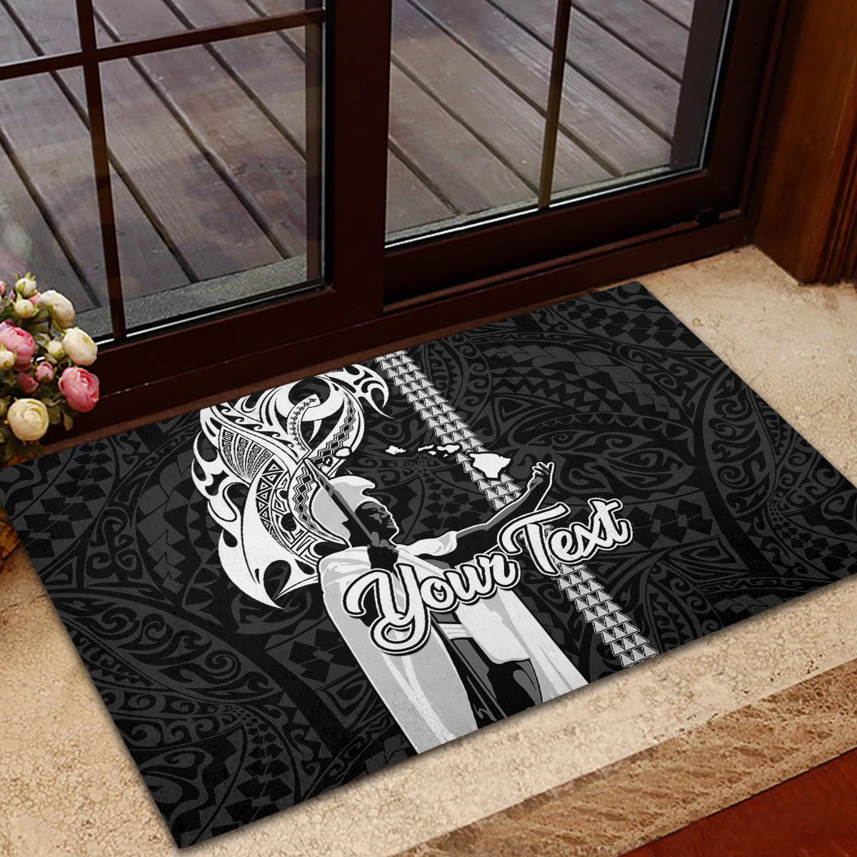 Custom Hawaii Island Rubber Doormat Hawaiian King and Kakau Symbols Abstract Shoulder Tattoo LT03 - Polynesian Pride
