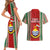 Kiribati Christmas Couples Matching Short Sleeve Bodycon Dress and Hawaiian Shirt Santa With Gift Bag Behind Ribbons Seamless Red Maori LT03 - Polynesian Pride