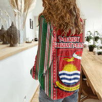 Kiribati Christmas Women Casual Shirt Santa With Gift Bag Behind Ribbons Seamless Red Maori LT03 - Polynesian Pride