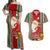 Custom Kiribati Christmas Couples Matching Off Shoulder Maxi Dress and Hawaiian Shirt Santa With Gift Bag Behind Ribbons Seamless Red Maori LT03 Red - Polynesian Pride