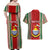 Custom Kiribati Christmas Couples Matching Off Shoulder Maxi Dress and Hawaiian Shirt Santa With Gift Bag Behind Ribbons Seamless Red Maori LT03 - Polynesian Pride