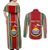 Custom Kiribati Christmas Couples Matching Off Shoulder Maxi Dress and Long Sleeve Button Shirts Santa With Gift Bag Behind Ribbons Seamless Red Maori LT03 - Polynesian Pride