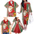 Custom Kiribati Christmas Family Matching Off Shoulder Long Sleeve Dress and Hawaiian Shirt Santa With Gift Bag Behind Ribbons Seamless Red Maori LT03 - Polynesian Pride